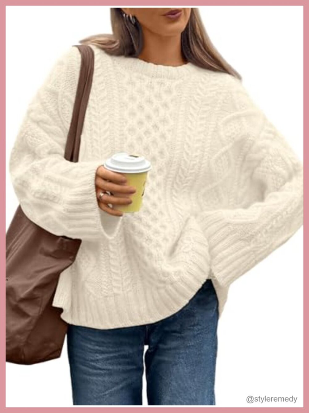 Oversized Cable Knit Sweater Women Fall Crewneck Pullover